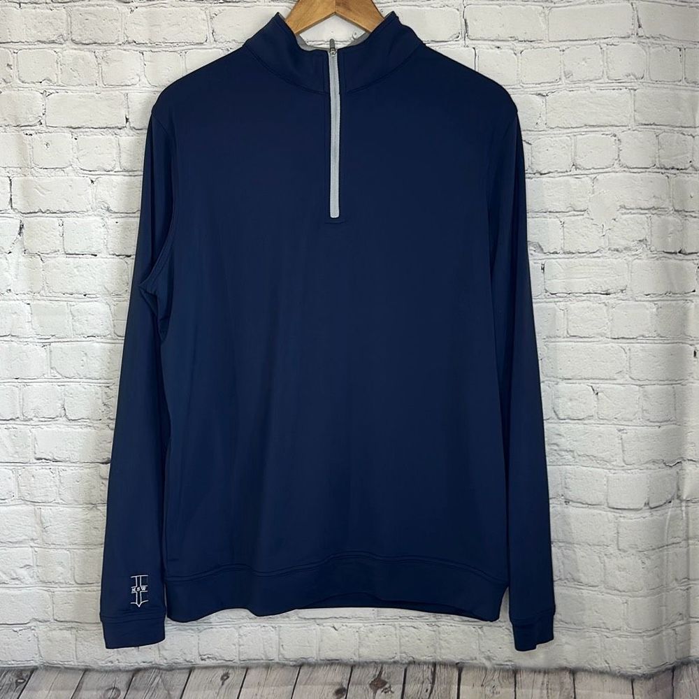 Peter Millar Navy Blue Long Sleeve Quarter Zip Golf Shirt size Medium